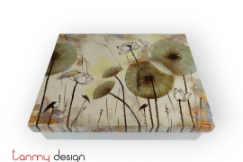 White rectangular lacquer box hand-painted with lotus pond 
